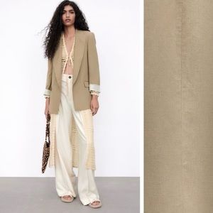 Zara Linen Blend Cuffed Open Front Blazer